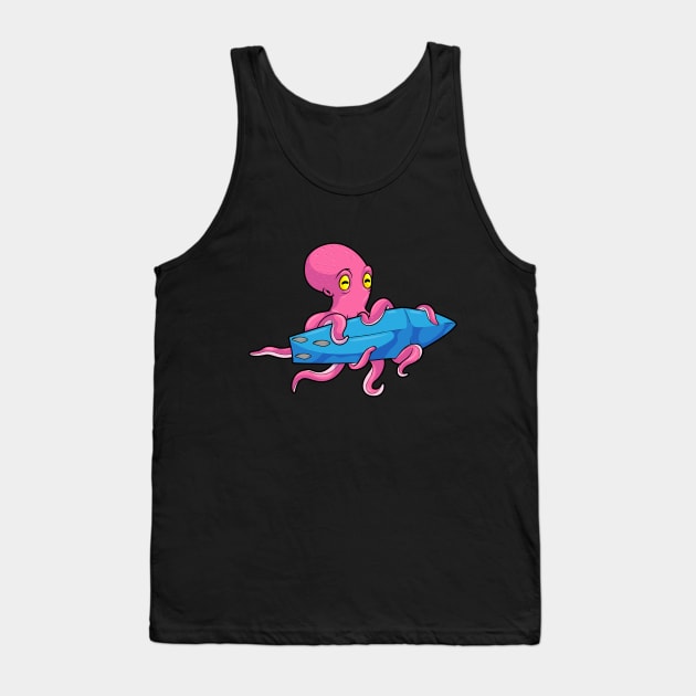 Octopus as Surfer with Surfboard Tank Top by Markus Schnabel